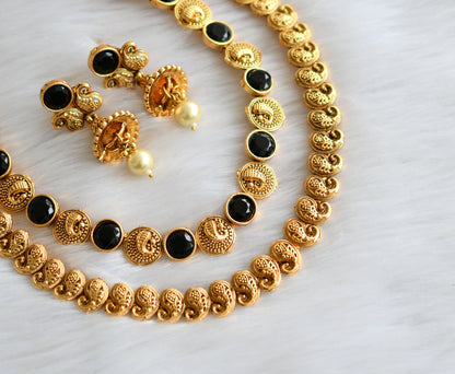 Antique gold tone black mango double layer necklace set dj-39694