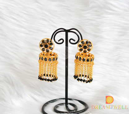 Gold tone black jhumkka/earrings dj-14836