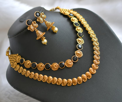 Antique gold tone black mango double layer necklace set dj-39694