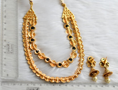 Antique gold tone black mango double layer necklace set dj-39694