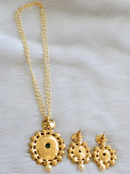 Antique gold tone green pearl chain/pendant set dj-02845