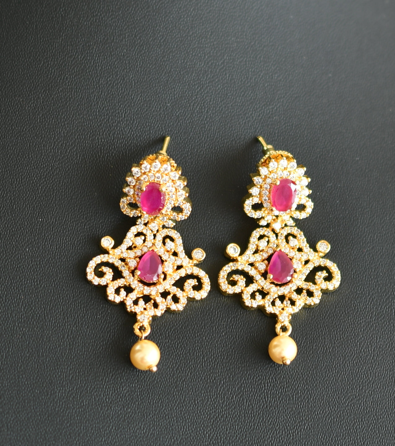 Gold tone cz-ruby-white necklace set dj-03285