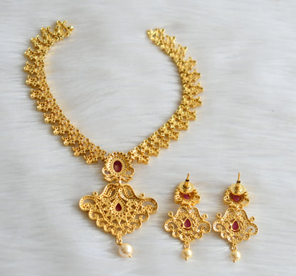 Gold tone cz-ruby-white necklace set dj-03285