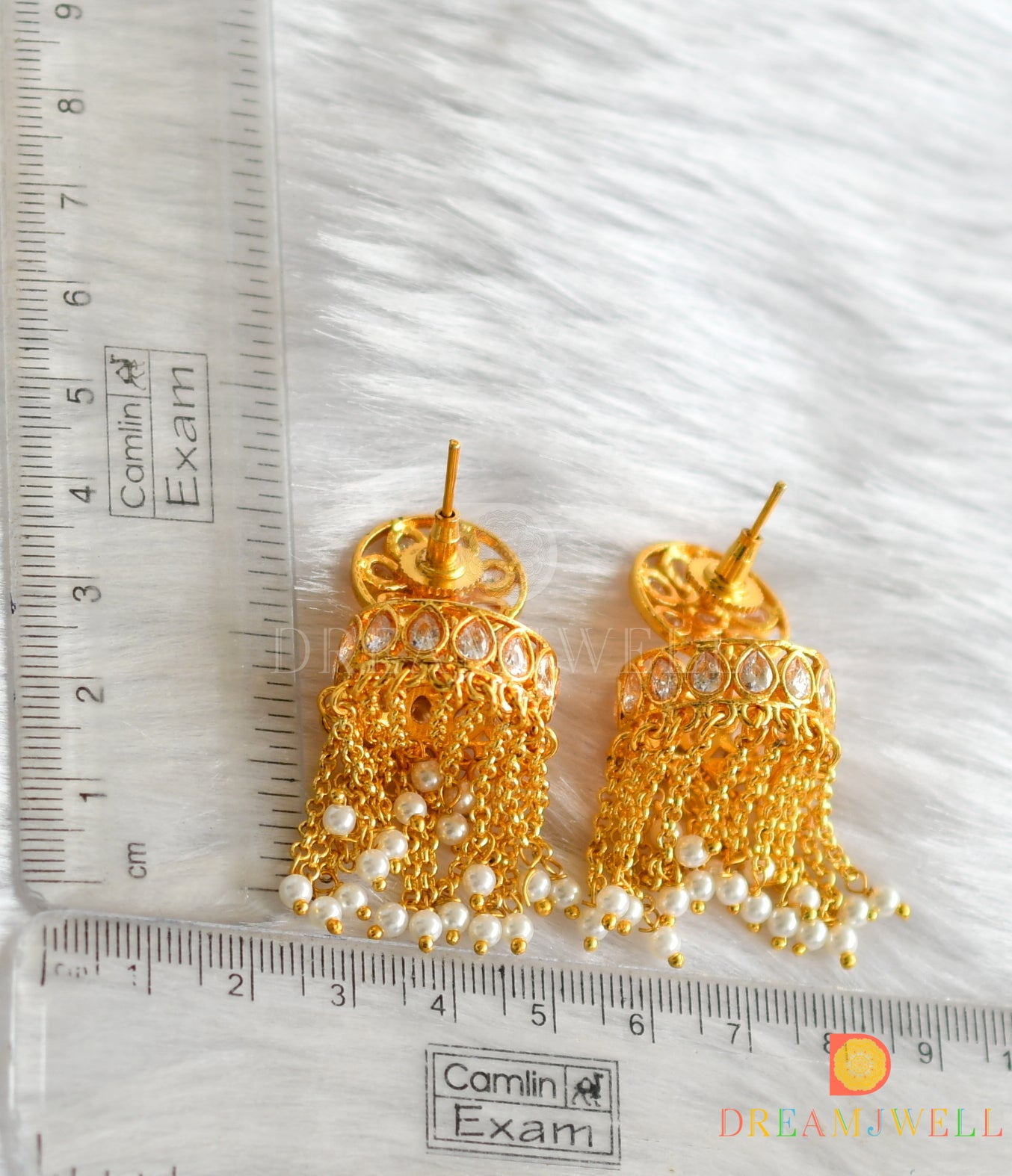 Gold tone white jhumkka/earrings dj-14839
