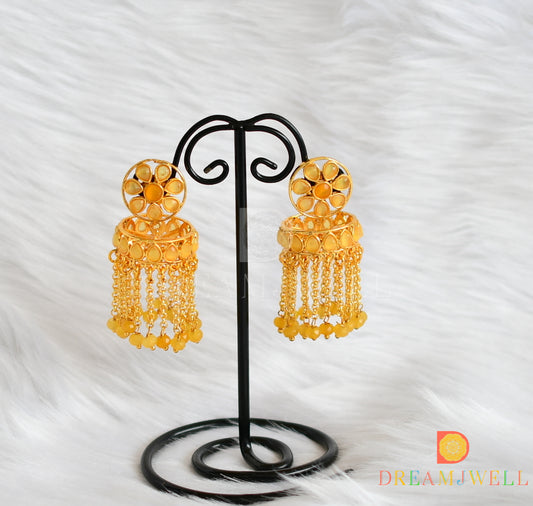 Gold tone yellow jhumkka/earrings dj-14832