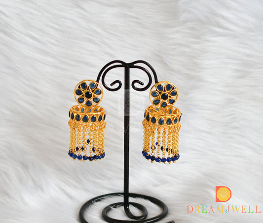 Gold tone blue jhumkka/earrings dj-14834
