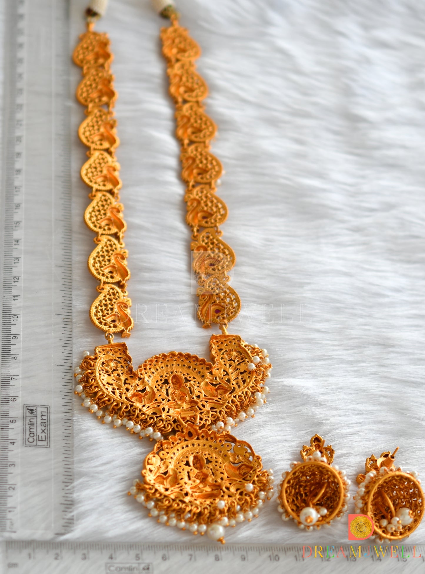 Matte finish ruby pearl cluster Lakshmi haar set dj-19932