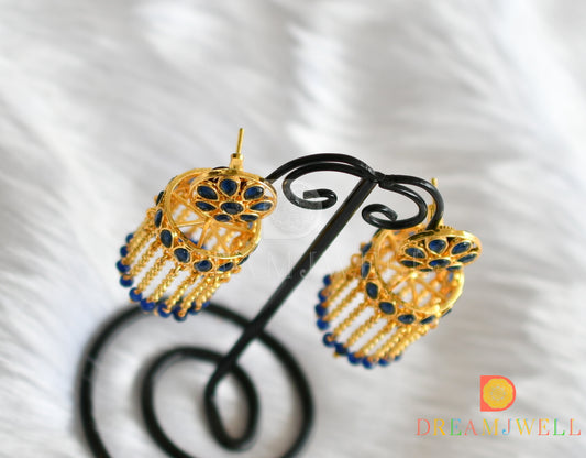 Gold tone blue jhumkka/earrings dj-14834