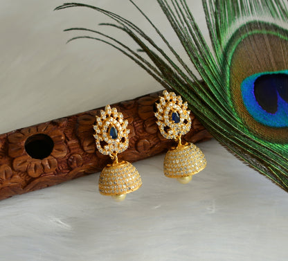 Gold tone cz white-blue jhumkka dj-19948