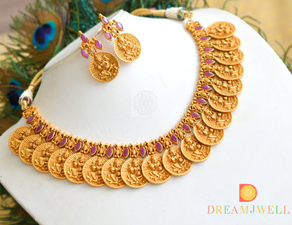 Matte Finish Ruby Lakshmi Coin Designer Necklace Set dj-21840