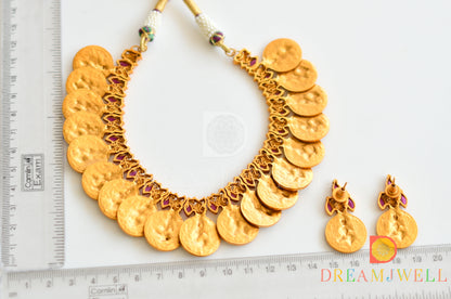 Matte Finish Ruby Lakshmi Coin Designer Necklace Set dj-21840