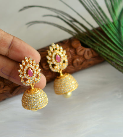 Gold tone cz white-ruby jhumkka dj-19949