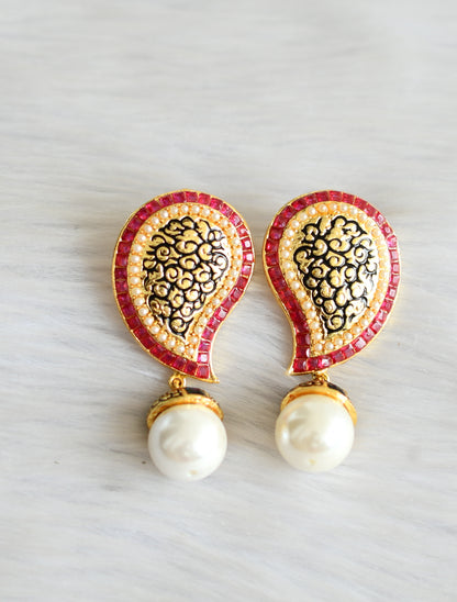 Antique gold tone ruby pearl mango earrings dj-03333
