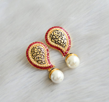Antique gold tone ruby pearl mango earrings dj-03333