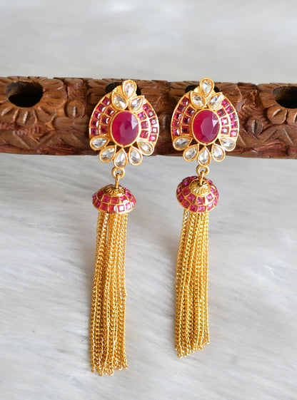 Antique gold tone ruby long earrings dj-03340