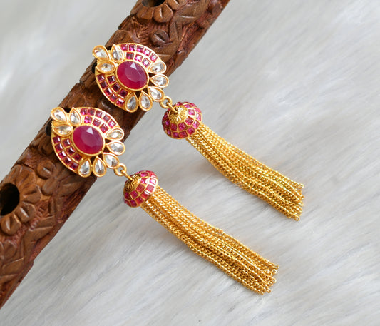 Antique gold tone ruby long earrings dj-03340