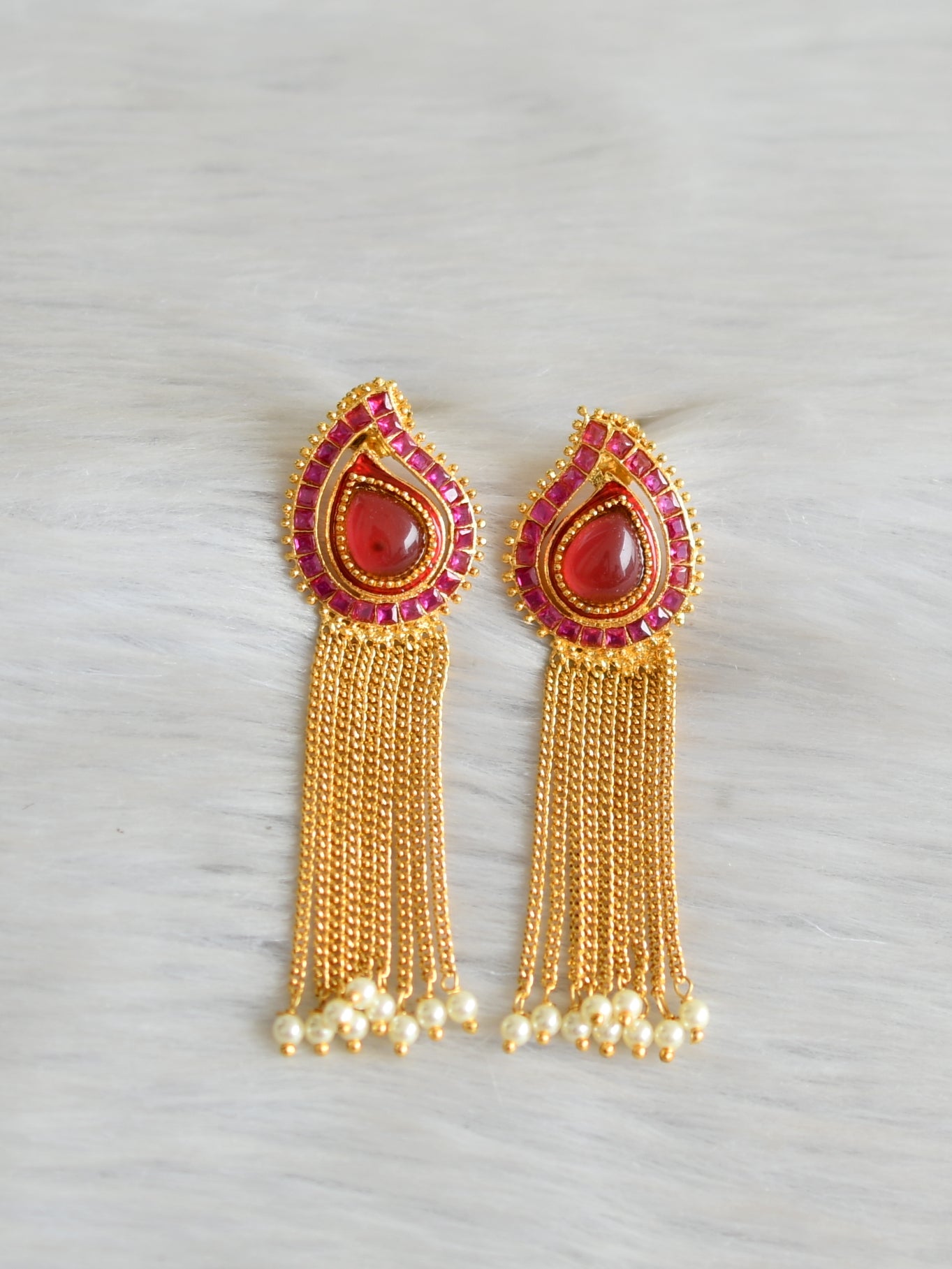 Antique gold tone ruby mango earrings dj-03343