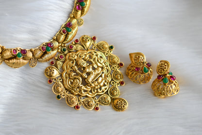 Antique gold tone Nagasu pink-green Lakshmi Necklace set dj-02838