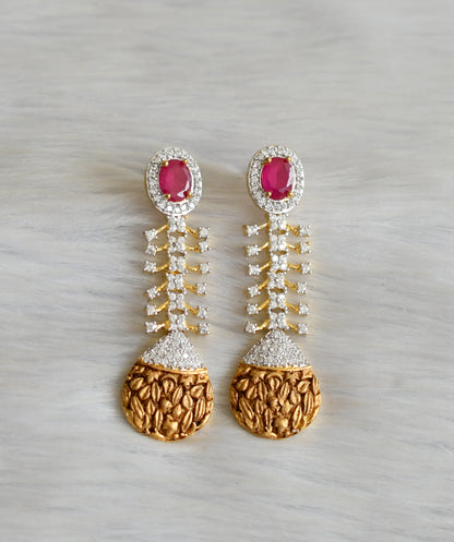 Antique Two tone Cz Long Ruby Earrings dj-03346