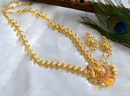 Gold tone cz ruby-emerald Lakshmi-peacock haar set dj-15520