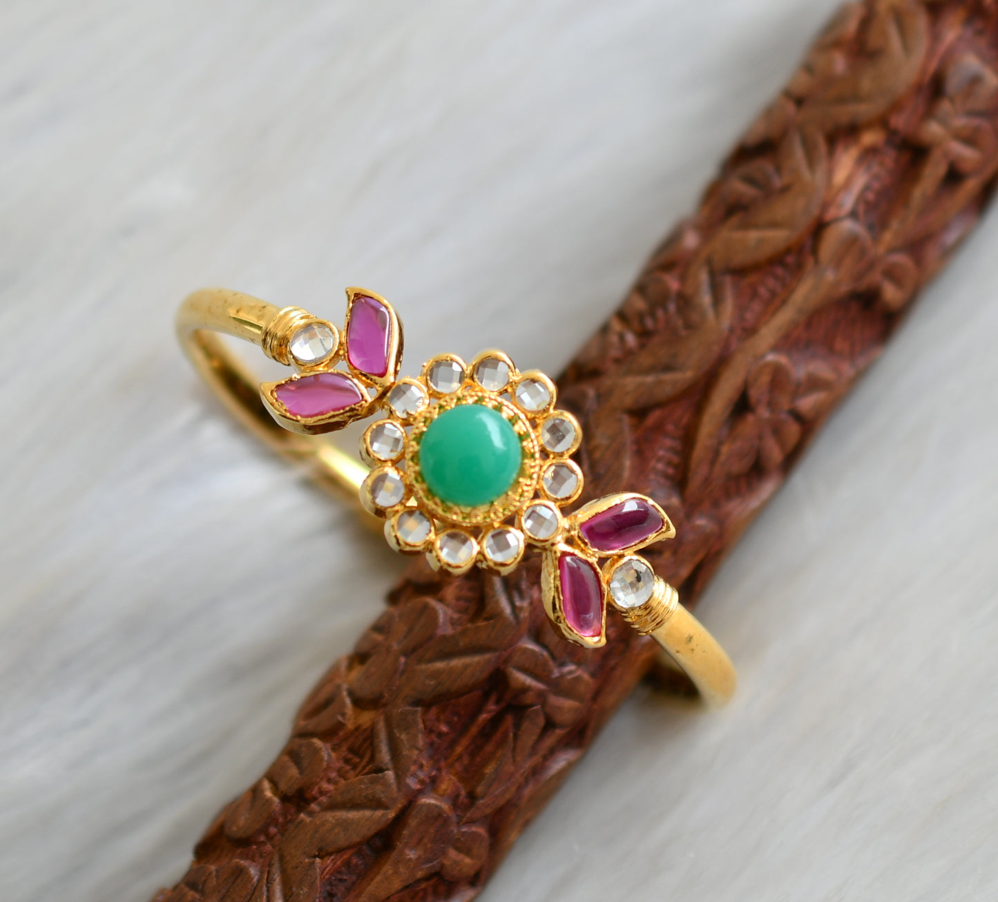 Gold tone ruby-emerald Kada/bracelet dj-03273