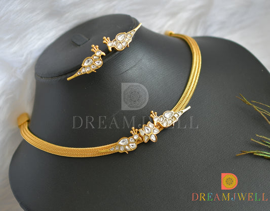 Gold tone white kundan jadau Lotus-bird necklace set dj-38164