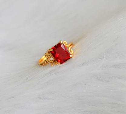 Gold tone red block stone adjustable finger ring dj-40398