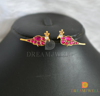 Gold tone white-pink kundan jadau Lotus-bird necklace set dj-38165
