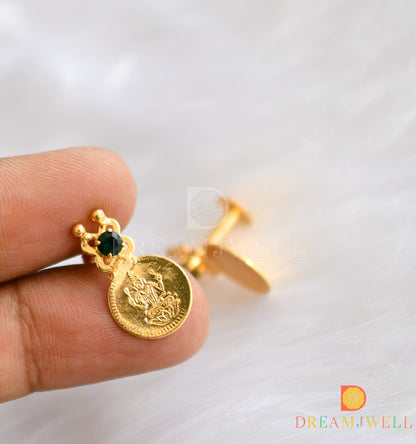Gold tone green stone Lakshmi coin designer short haar set dj-34892