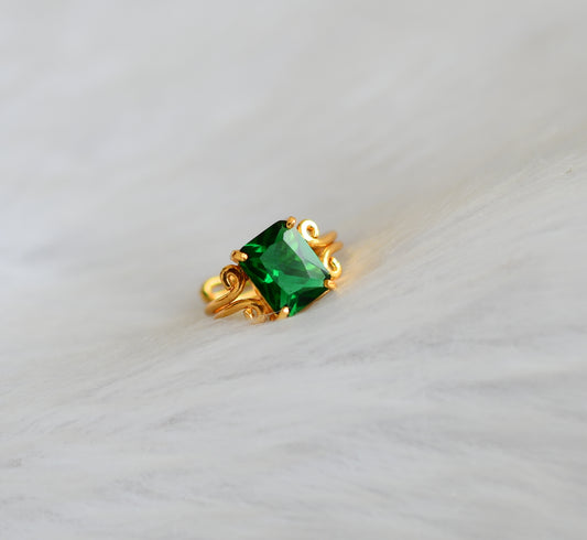 Gold tone green block stone adjustable finger ring dj-40400