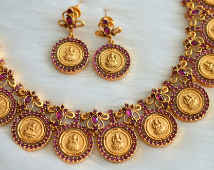 Matte finish ruby lakshmi coin necklace set dj-19977