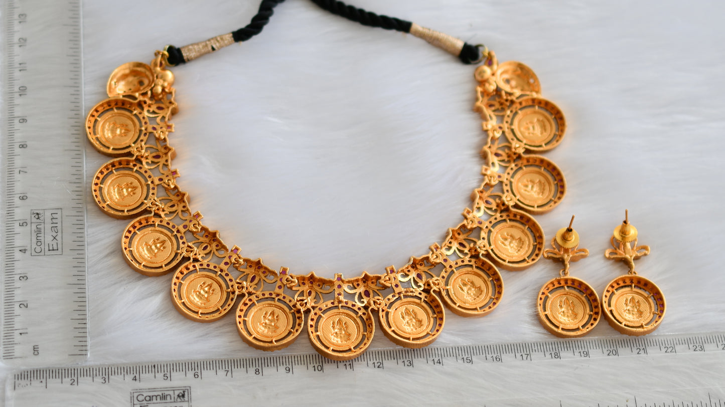 Matte finish ruby lakshmi coin necklace set dj-19977