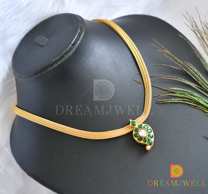 Gold tone pink-white-green kundan jadau mango 2 in 1 necklace dj-38160