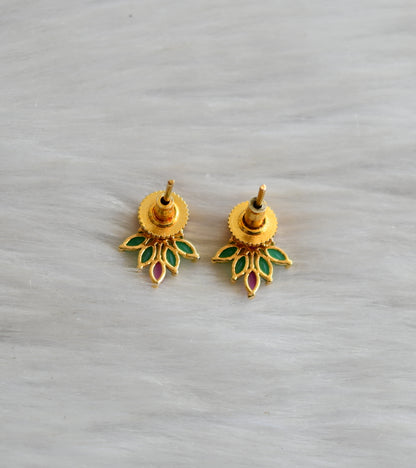 Gold tone ruby-green stone flower earrings dj-41736