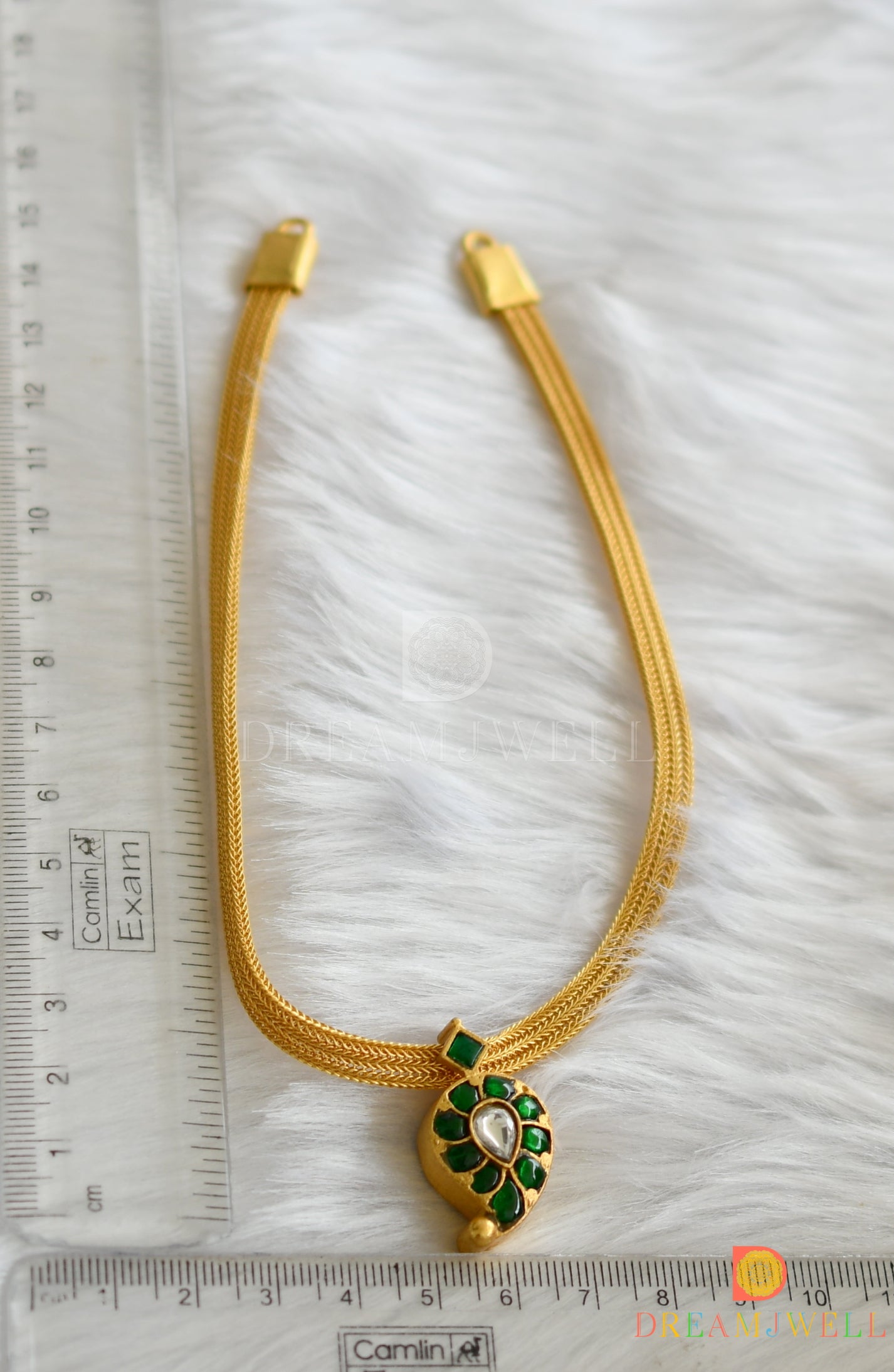 Gold tone pink-white-green kundan jadau mango 2 in 1 necklace dj-38160