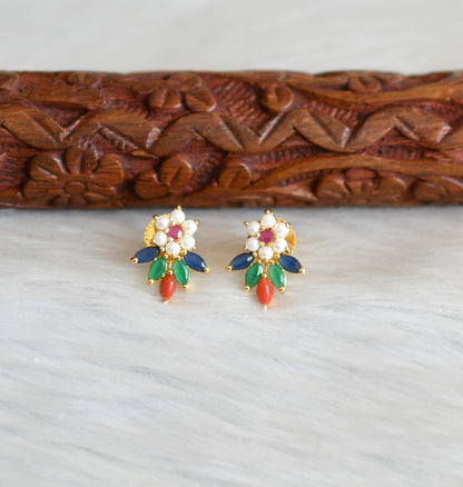 Gold tone navarathna stone flower earrings dj-41739