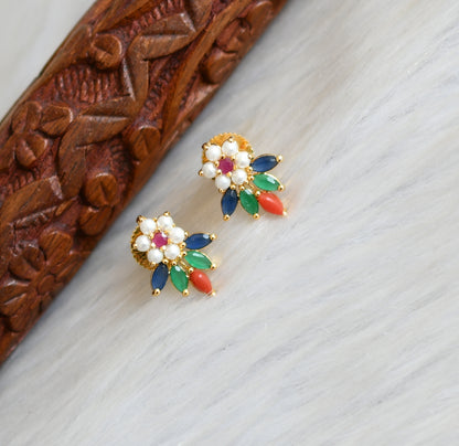 Gold tone navarathna stone flower earrings dj-41739