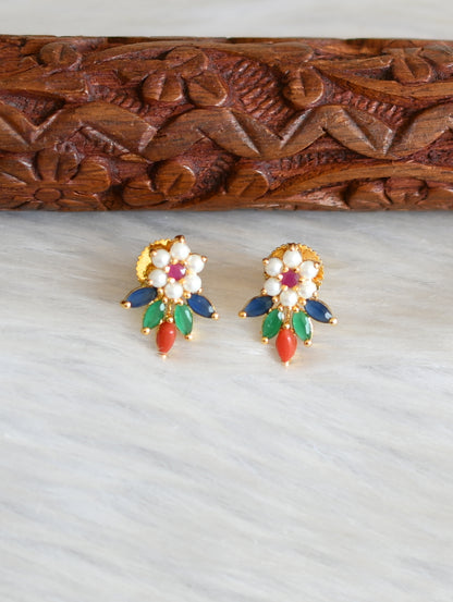 Gold tone navarathna stone flower earrings dj-41739