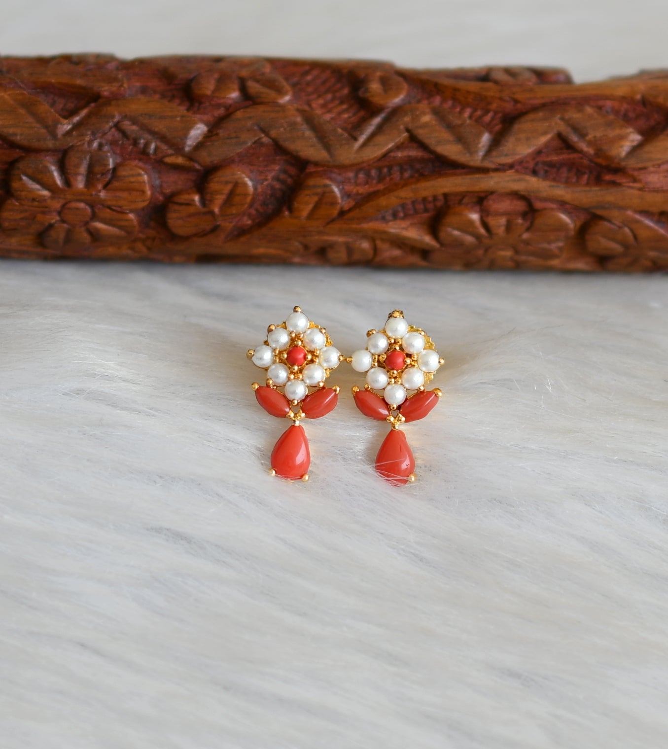 Red Coral Earrings Filigree Gold Oval |Jovon Venice