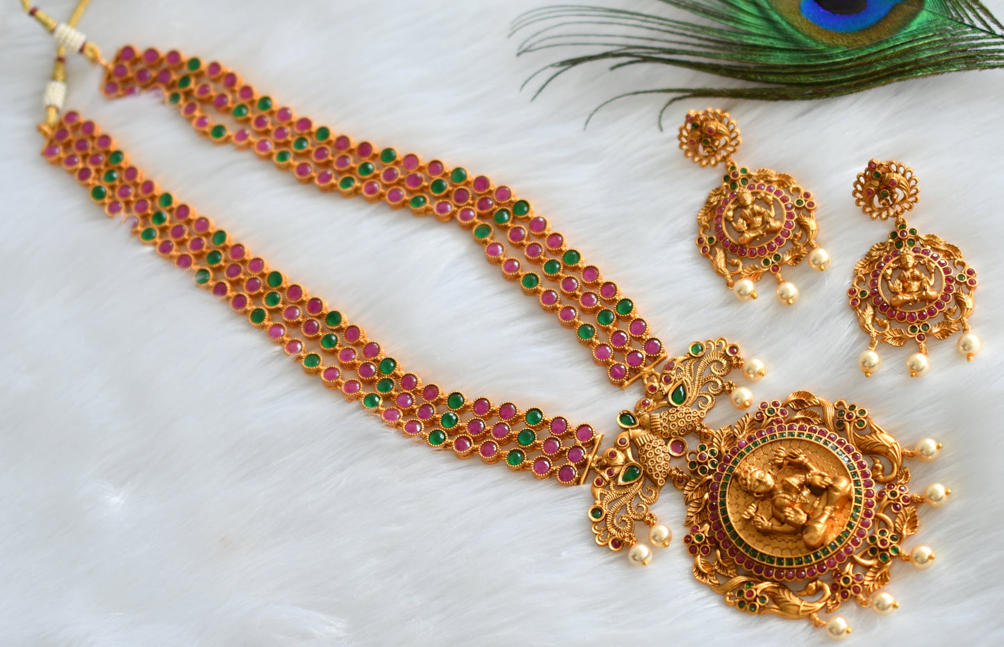 Matte finish ruby-emerald Lakshmi haar set dj-19970