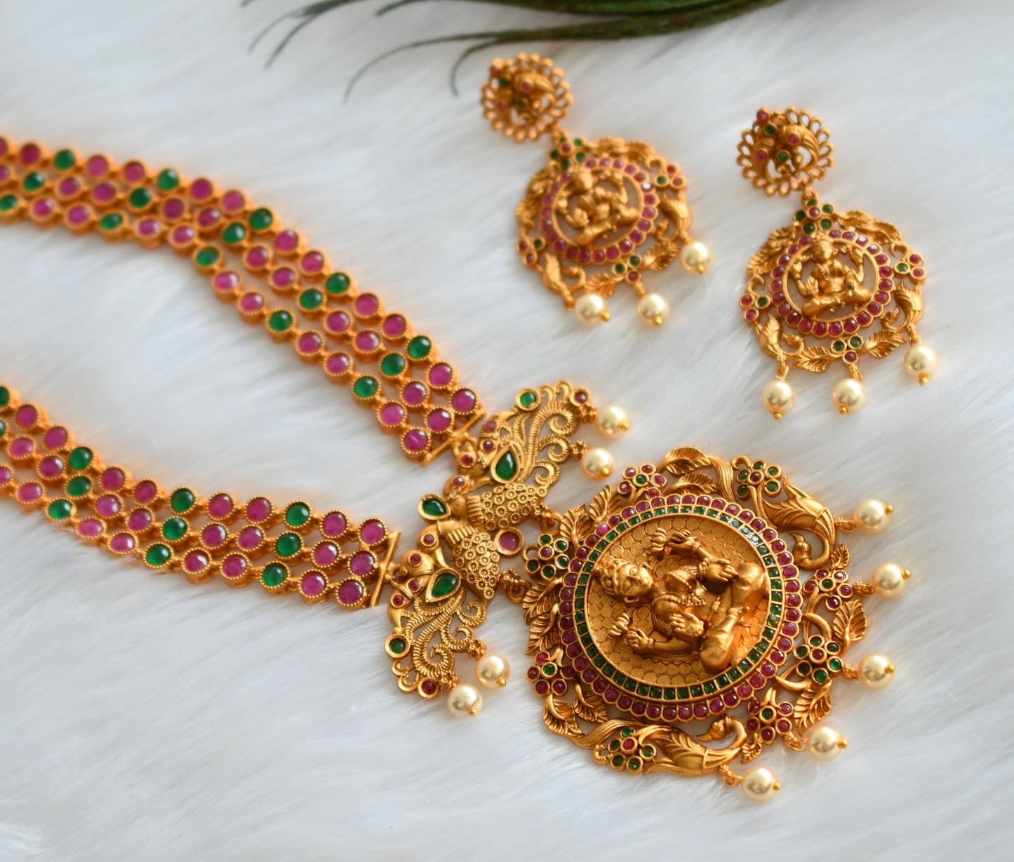 Matte finish ruby-emerald Lakshmi haar set dj-19970