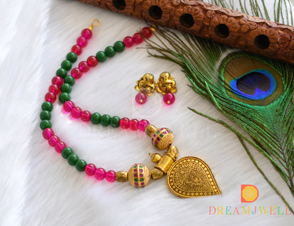 Antique pink-green beads hand made necklace set dj-37414