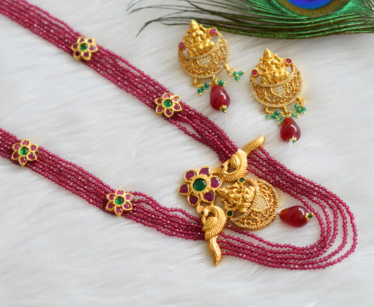 Matt finish Ruby-emerald pink beaded Peacock-lakshmi Short haar Set DJ23426