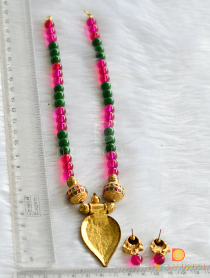 Antique pink-green beads hand made necklace set dj-37414