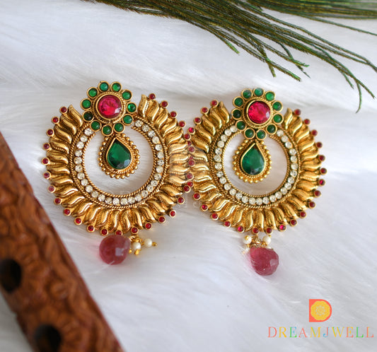 Antique pink-green-white stone bali earrings dj-37420