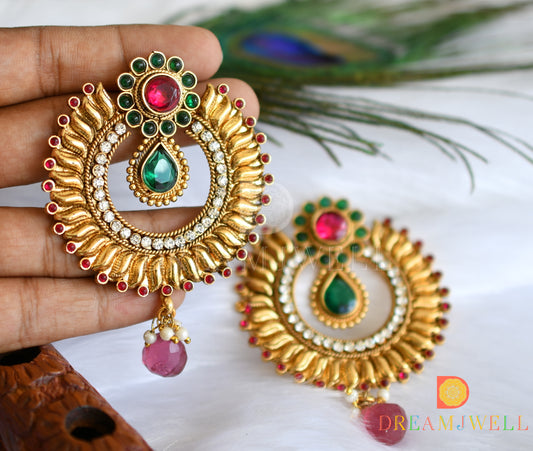 Antique pink-green-white stone bali earrings dj-37420