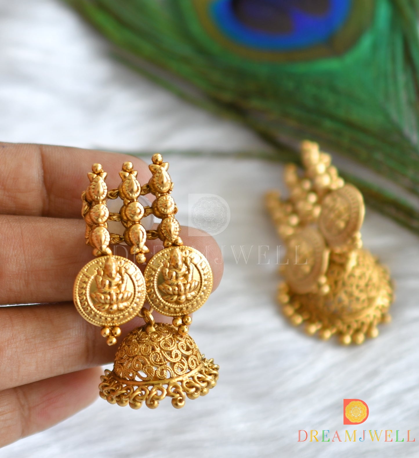 Matte finish pink-green-white kundan jadau moon-Lakshmi coin haar set dj-38175