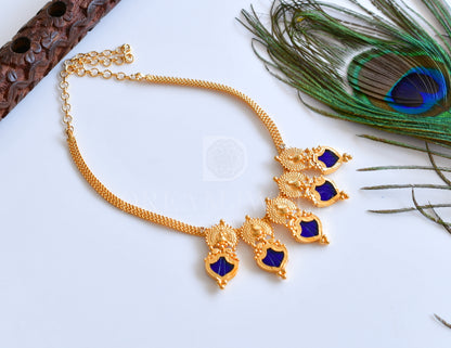 Gold tone Palakka blue peacock necklace dj-35917