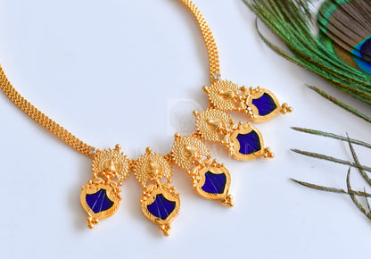 Gold tone Palakka blue peacock necklace dj-35917