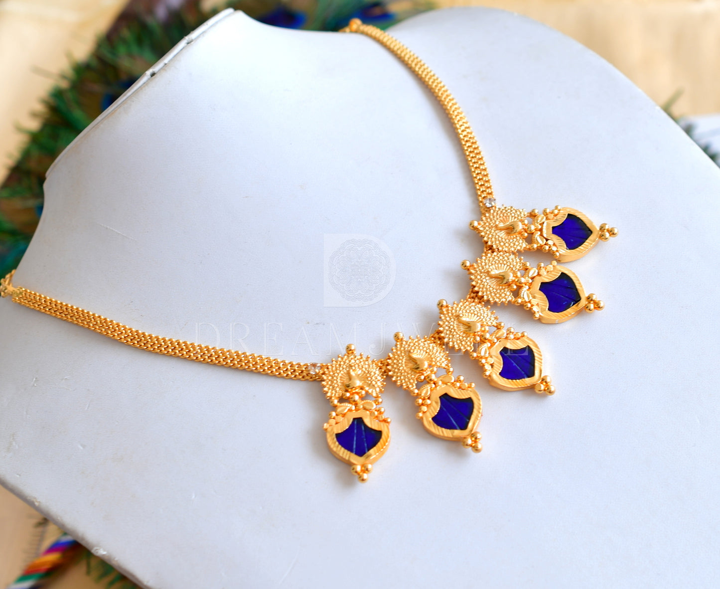 Gold tone Palakka blue peacock necklace dj-35917